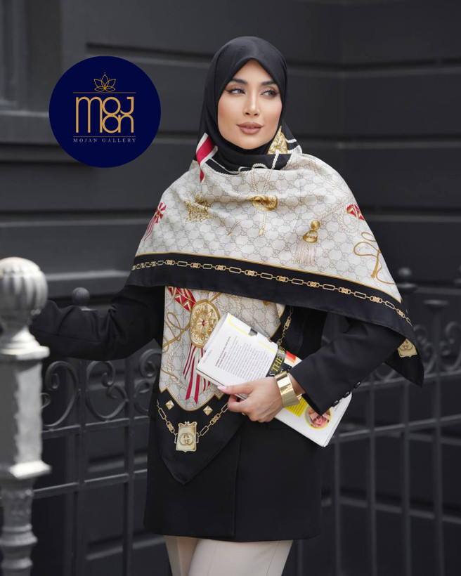 روسری ابریشم ژاکارد وارداتی نگین کاری شده با دست
