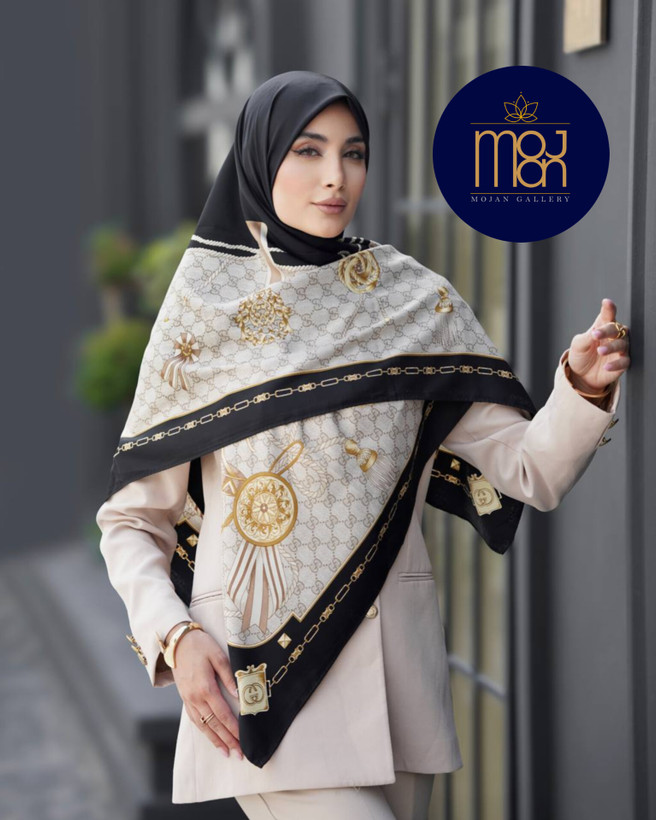 روسری ابریشم ژاکارد وارداتی نگین کاری شده با دست