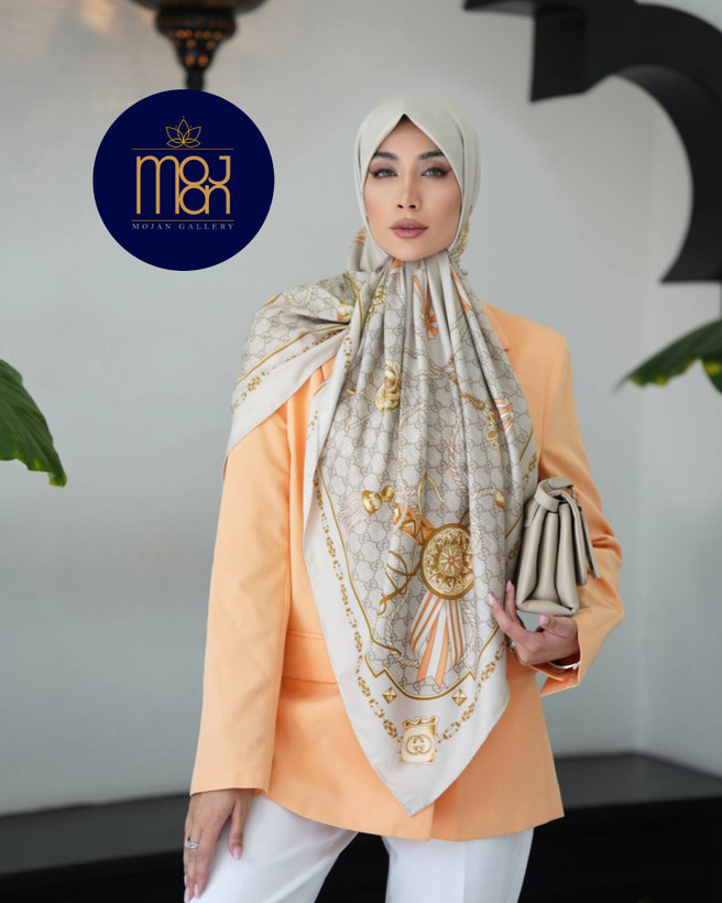 روسری ابریشم ژاکارد وارداتی نگین کاری شده با دست