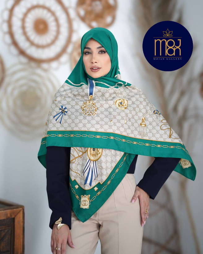 روسری ابریشم ژاکارد وارداتی نگین کاری شده با دست