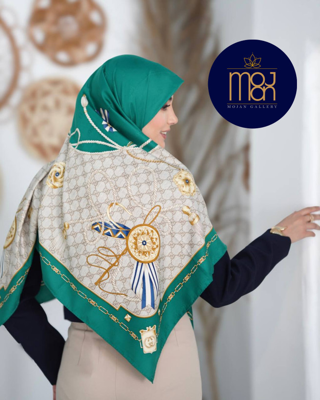 روسری ابریشم ژاکارد وارداتی نگین کاری شده با دست