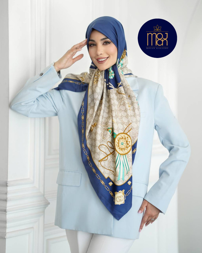 روسری ابریشم ژاکارد وارداتی نگین کاری شده با دست